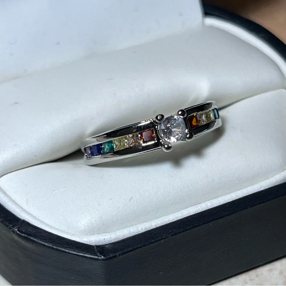 925 Sterling Silver Rainbow Ring - Picture 3 of 5